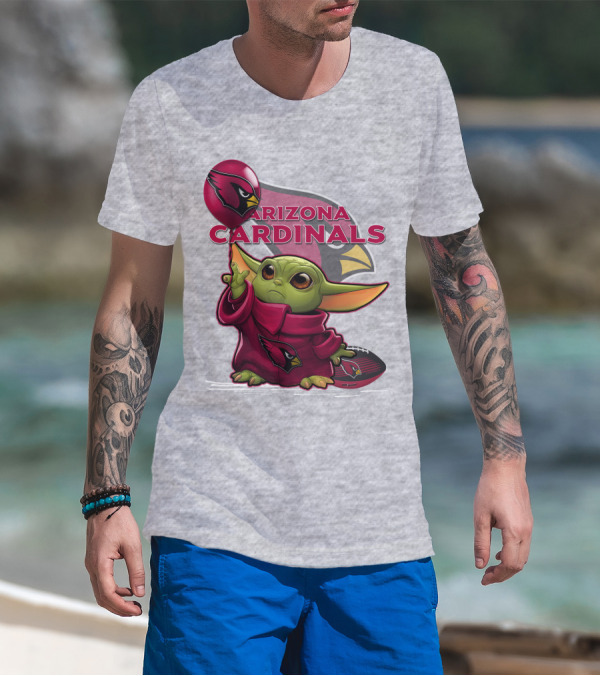 Yoda Holding Arizona Cardinals Balloon And Football With Team T-Shirt