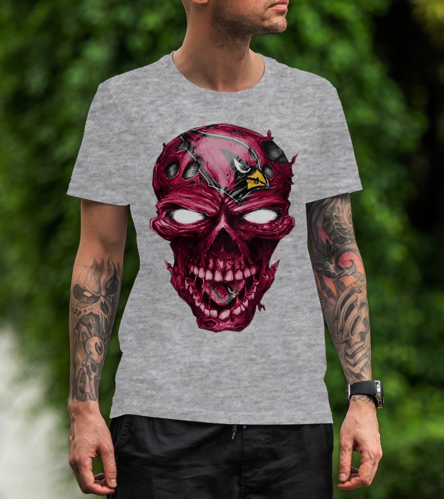 Skull V2 Arizona Cardinals Logo Fusion T-Shirt