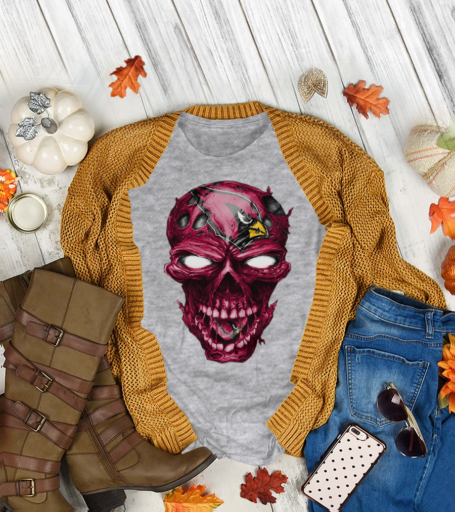 Skull V2 Arizona Cardinals Logo Fusion T-Shirt