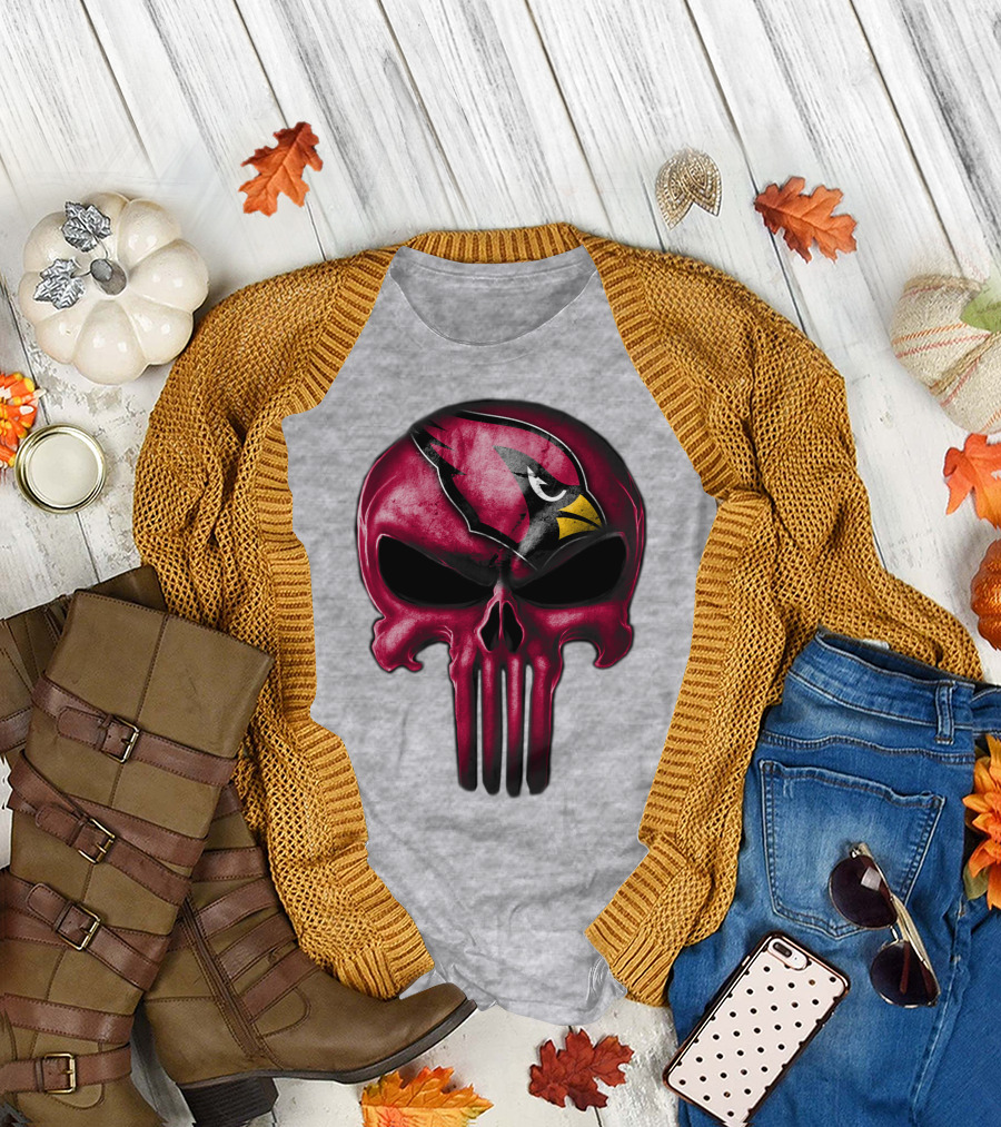 Skull Arizona Cardinals Logo Face T-Shirt