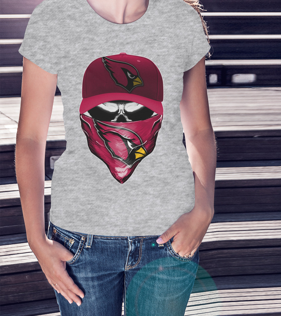 Skull V6 Arizona Cardinals Bold Logo Hat And Bandana T-Shirt