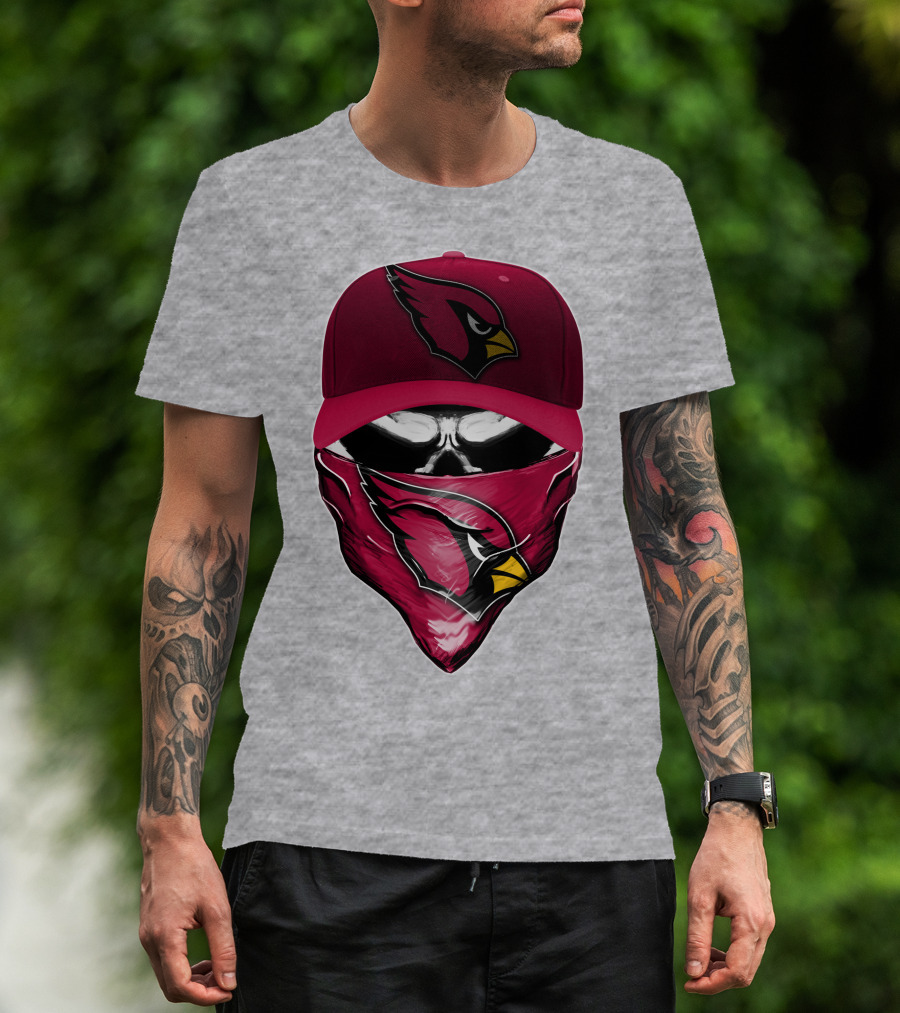 Skull V6 Arizona Cardinals Bold Logo Hat And Bandana T-Shirt