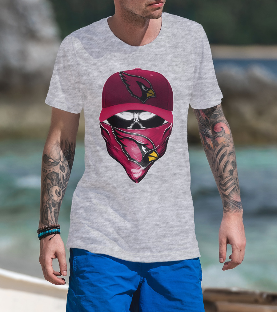 Skull V6 Arizona Cardinals Bold Logo Hat And Bandana T-Shirt