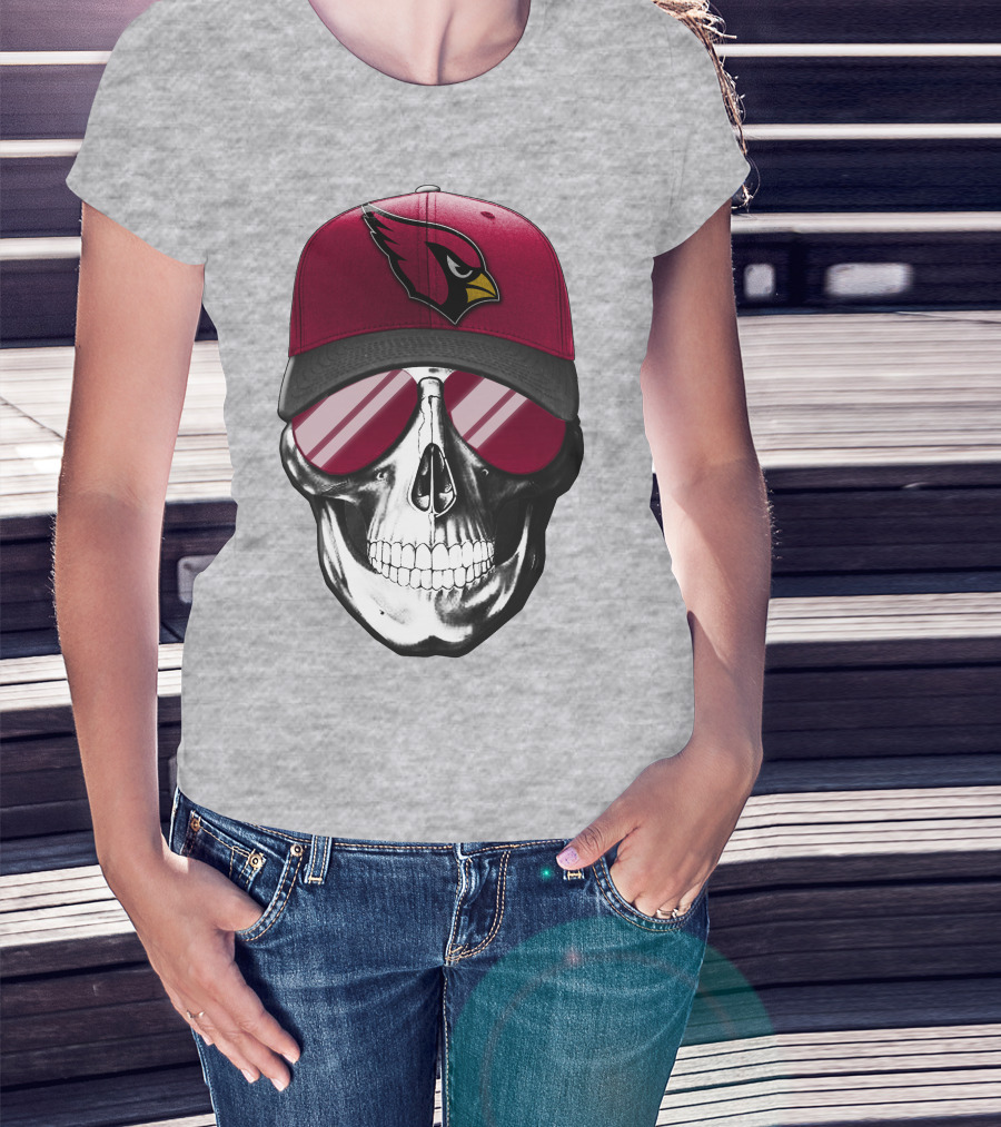 Skull V7 Arizona Cardinals Logo Hat And Sunglasses T-Shirt