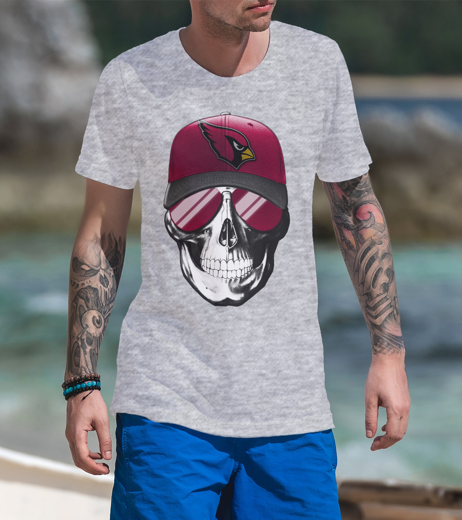 Skull V7 Arizona Cardinals Logo Hat And Sunglasses T-Shirt