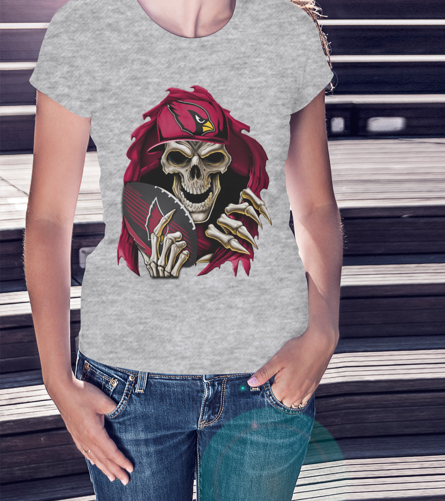 Arizona Cardinals Skeleton Skull Holding Football T-Shirt