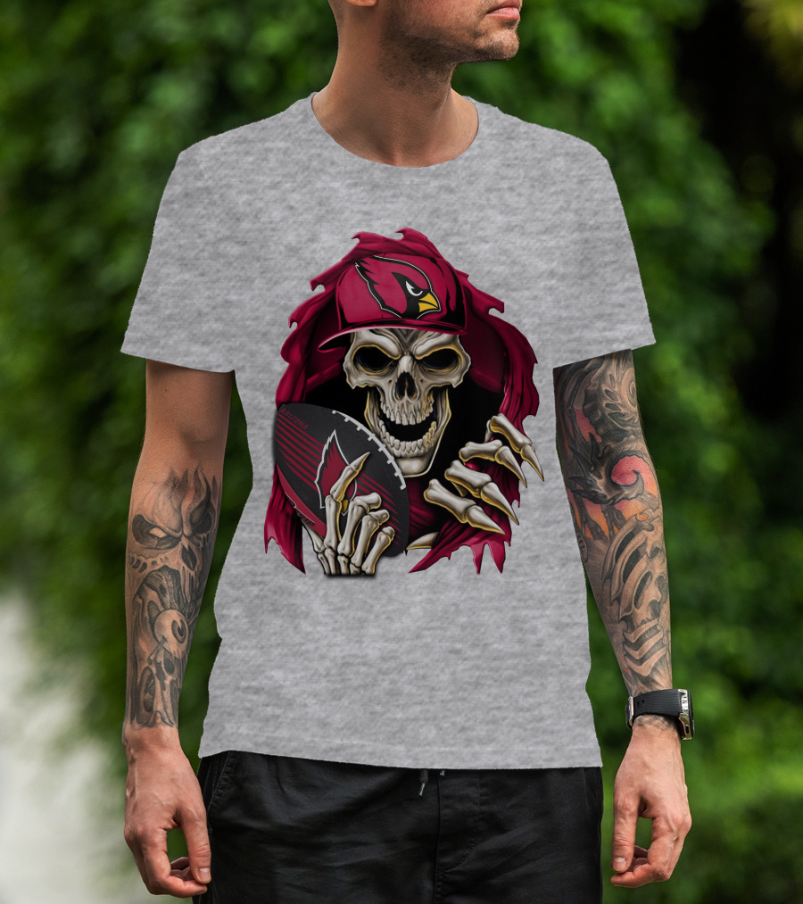 Arizona Cardinals Skeleton Skull Holding Football T-Shirt