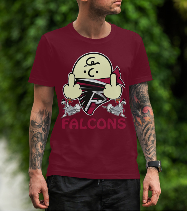 Atlanta Falcons F Symbol Peanuts Angry Charlie Middle Finger Snoopy Doghouse T-Shirt