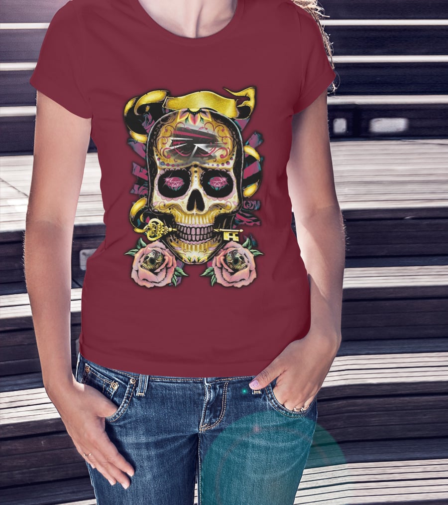 Atlanta Falcons Skull With Roses And Key T-Shirt