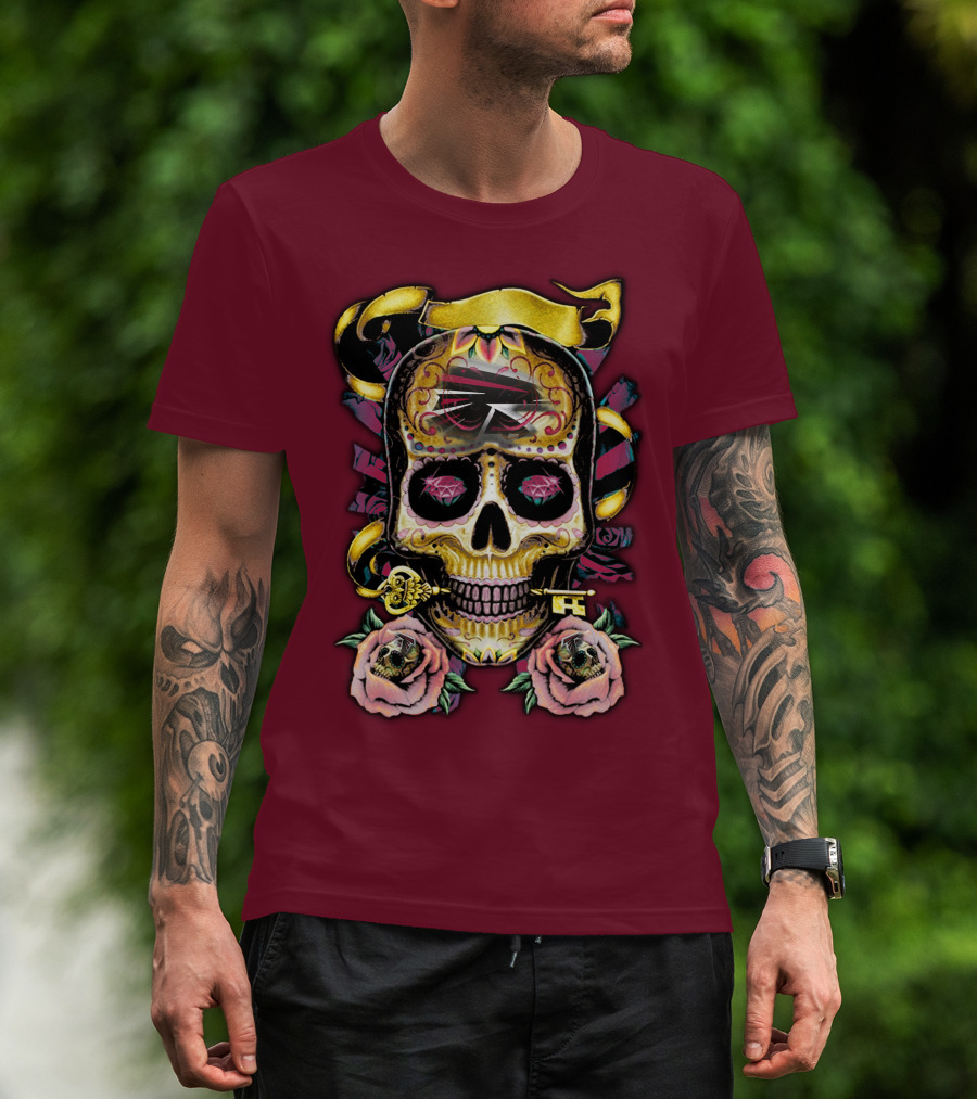 Atlanta Falcons Skull With Roses And Key T-Shirt