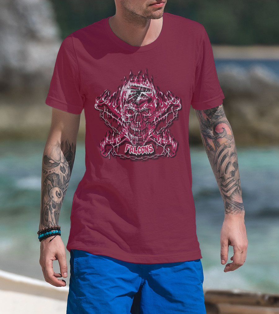 Atlanta Falcons Flaming Skull And Crossbones 53 T-Shirt