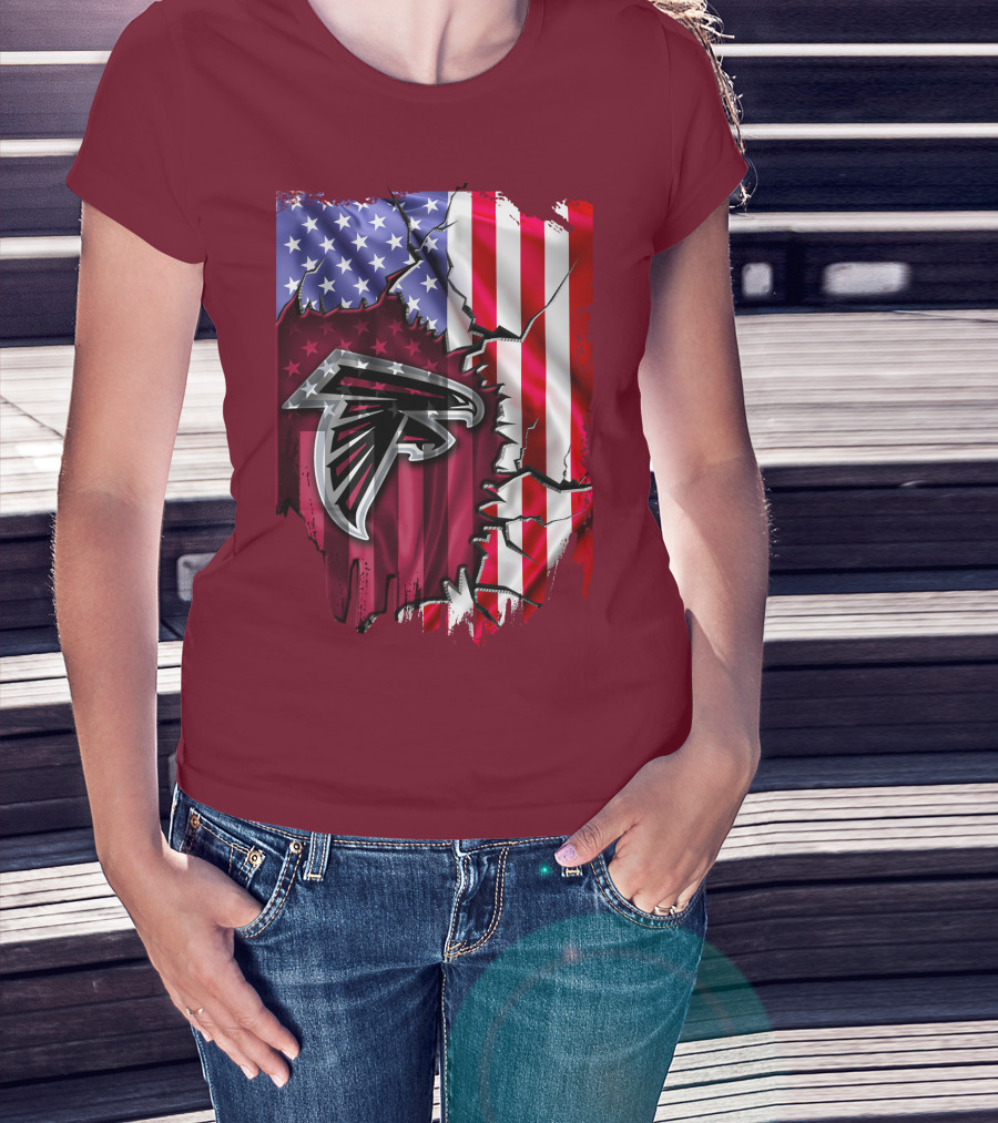 American Flag With Atlanta Falcons Logo And Cracked Design Mix T-Shirt