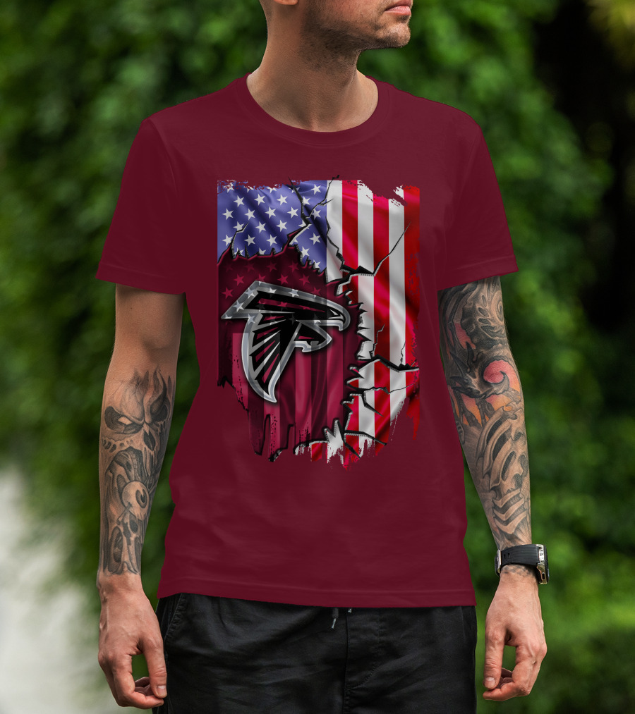 American Flag With Atlanta Falcons Logo And Cracked Design Mix T-Shirt