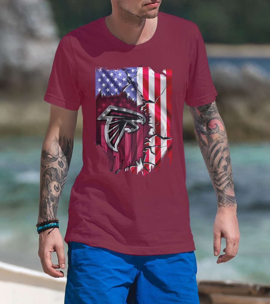 American Flag With Atlanta Falcons Logo And Cracked Design Mix T-Shirt