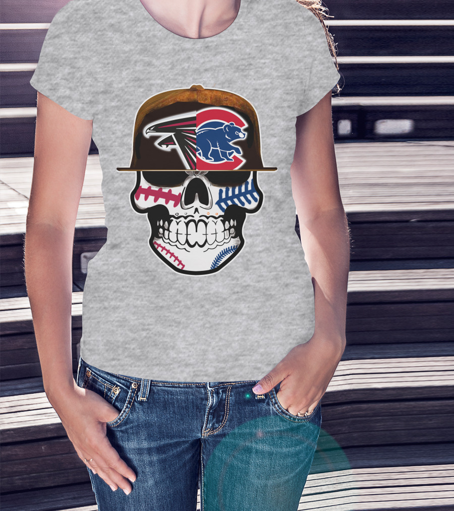Atlanta Falcons Chicago Cubs Skull Hat T-Shirt
