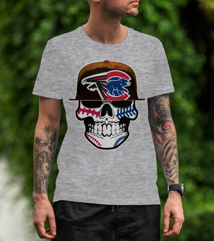 Atlanta Falcons Chicago Cubs Skull Hat T-Shirt