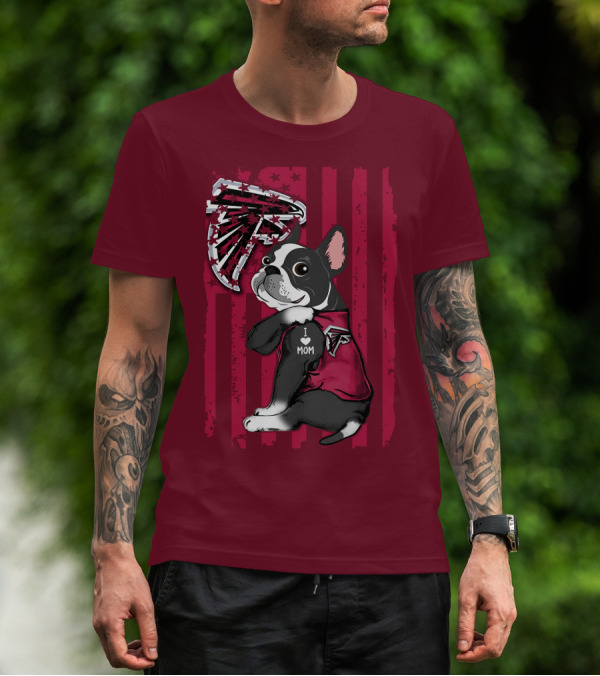 Boston Terrier I Love Mom Atlanta Falcons T-Shirt