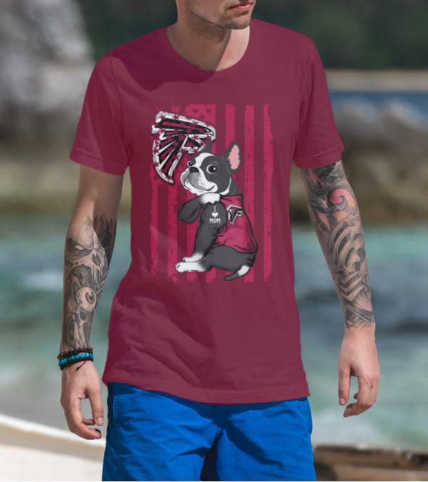 Boston Terrier I Love Mom Atlanta Falcons T-Shirt