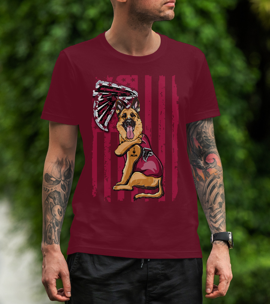 I Mom Tattoo German Shepherd With Atlanta Falcons Fan Flag And Stripes T-Shirt