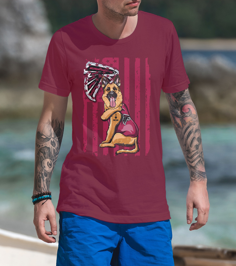 I Mom Tattoo German Shepherd With Atlanta Falcons Fan Flag And Stripes T-Shirt