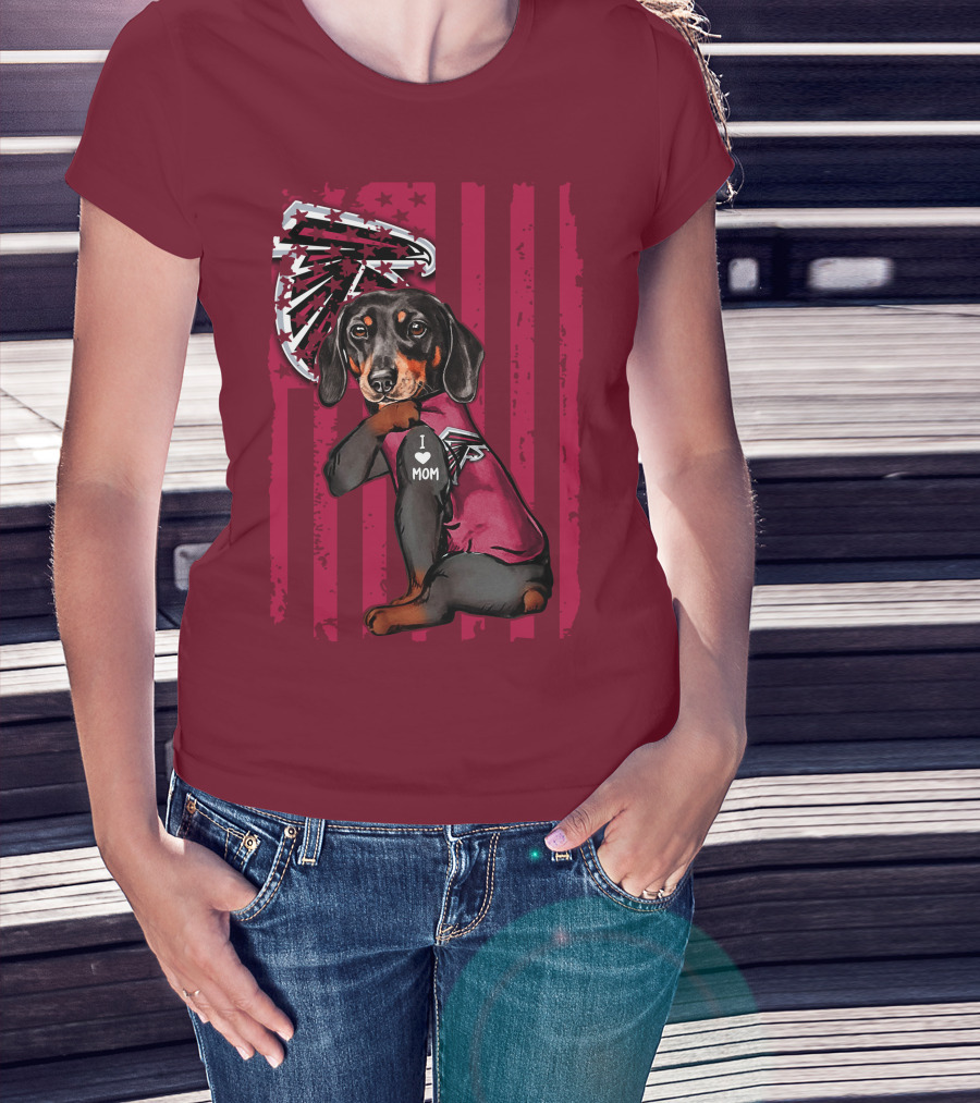 Dachshund I Love Mom Atlanta Falcons Flag T-Shirt