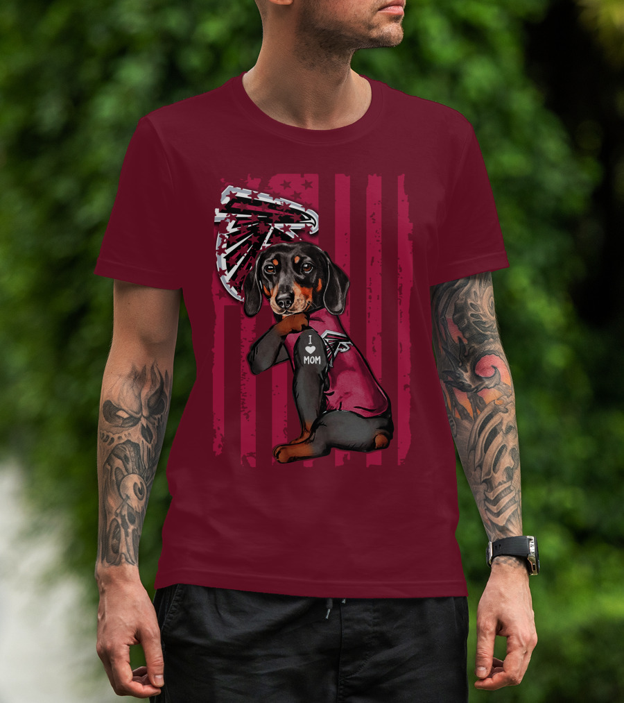 Dachshund I Love Mom Atlanta Falcons Flag T-Shirt