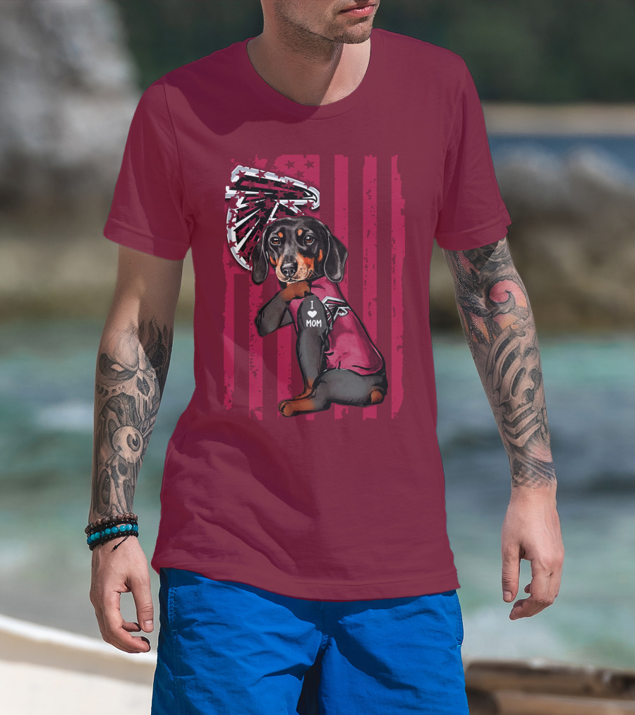 Dachshund I Love Mom Atlanta Falcons Flag T-Shirt