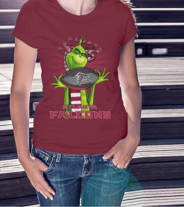 Grinch Holding Atlanta Falcons Football With Scarf T-Shirt