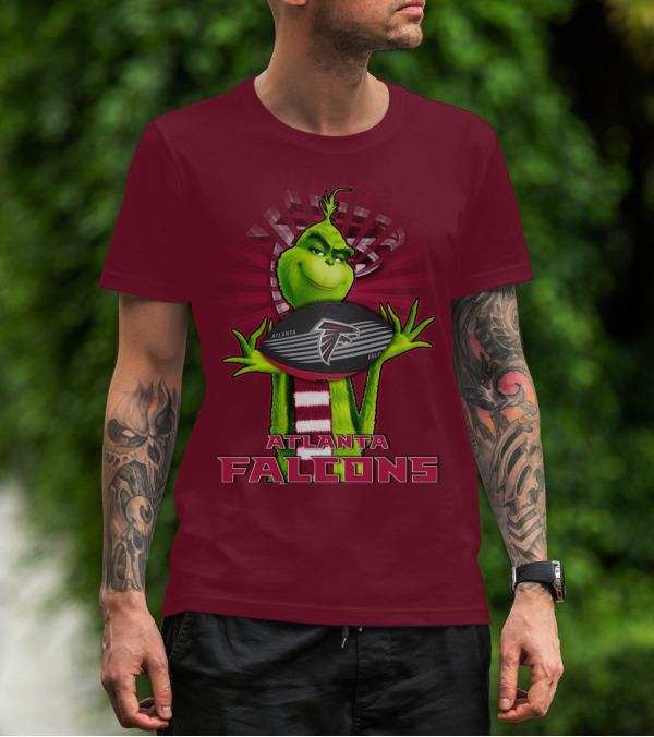 Grinch Holding Atlanta Falcons Football With Scarf T-Shirt