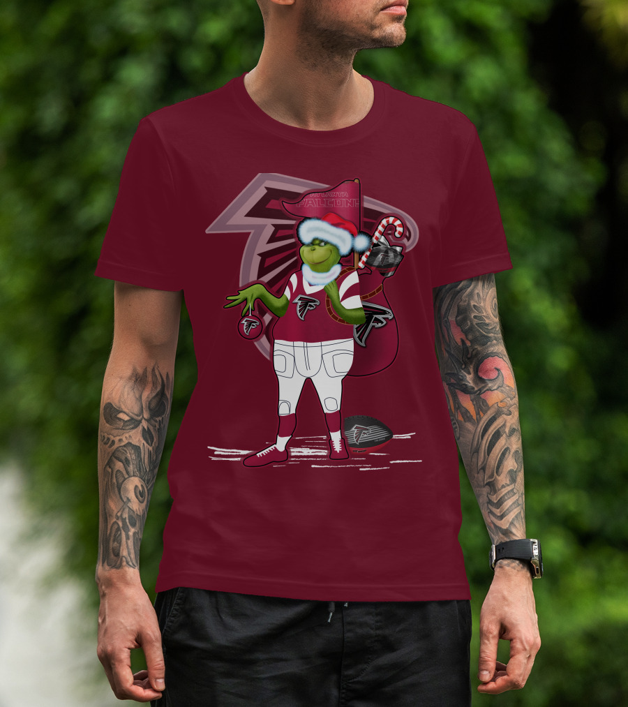Grinchxmas Atlanta Falcons Holiday Santa Hat Christmas Sports Team T-Shirt