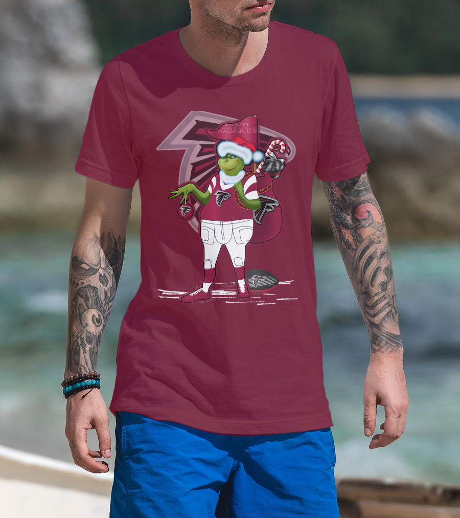 Grinchxmas Atlanta Falcons Holiday Santa Hat Christmas Sports Team T-Shirt