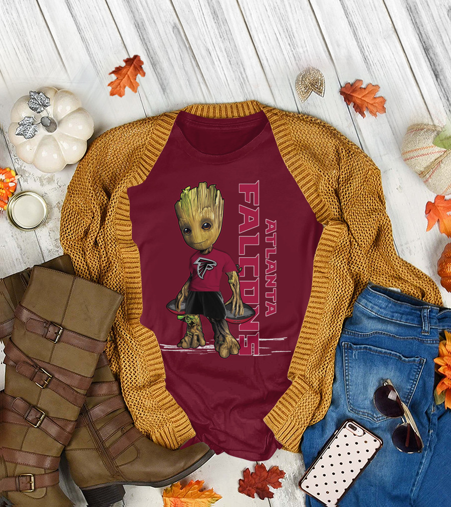 Groot Atlanta Falcons Fan Character Holding Atlanta Falcons T-Shirt