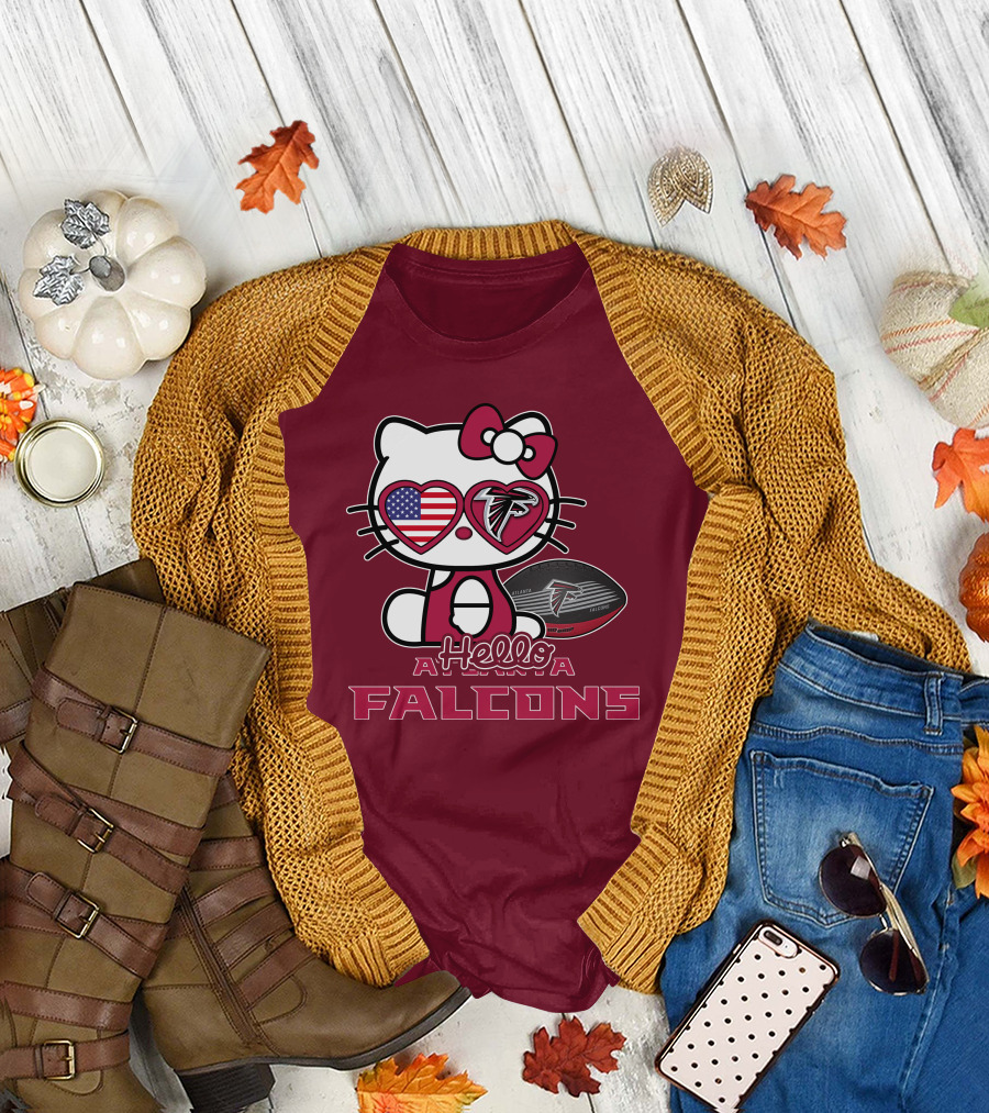 Hello Kitty Atlanta Falcons American Flag Football T-Shirt