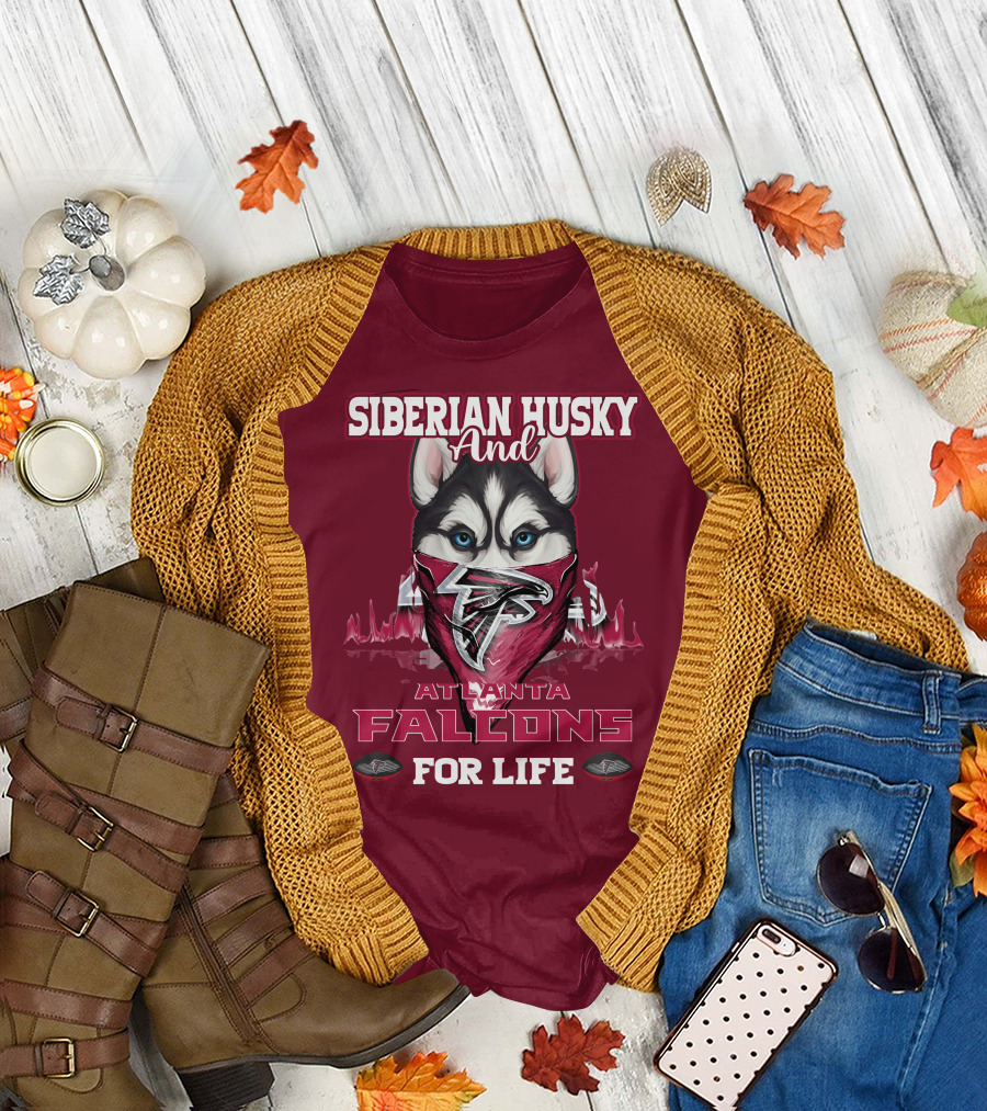 Siberian Husky And Atlanta Falcons For Life T-Shirt