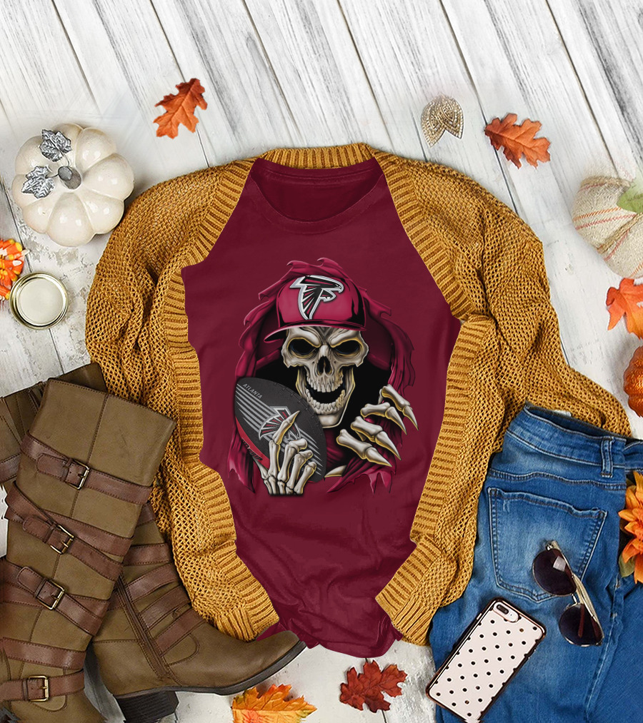 Skullbong Atlanta Falcons Skeleton with Football and Cap T-Shirt