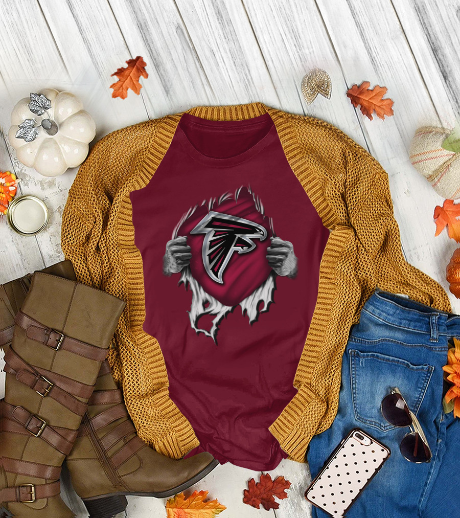 Torn Atlanta Falcons Logo with Hands Emerging T-Shirt