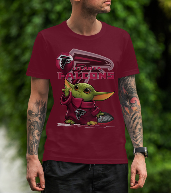 Baby Yoda Holding Atlanta Falcons Logo Balloon T-Shirt