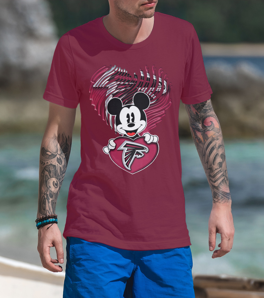 Mick Holding Atlanta Falcons Heart With Falcons Logo And Stylized T-Shirt