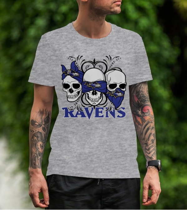 Ravens Three Skulls Bandana Baltimore Ravens T-Shirt