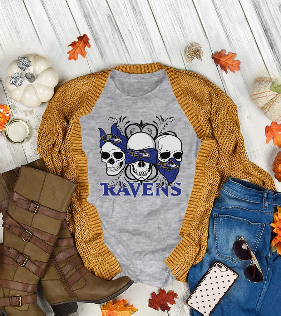 Ravens Three Skulls Bandana Baltimore Ravens T-Shirt