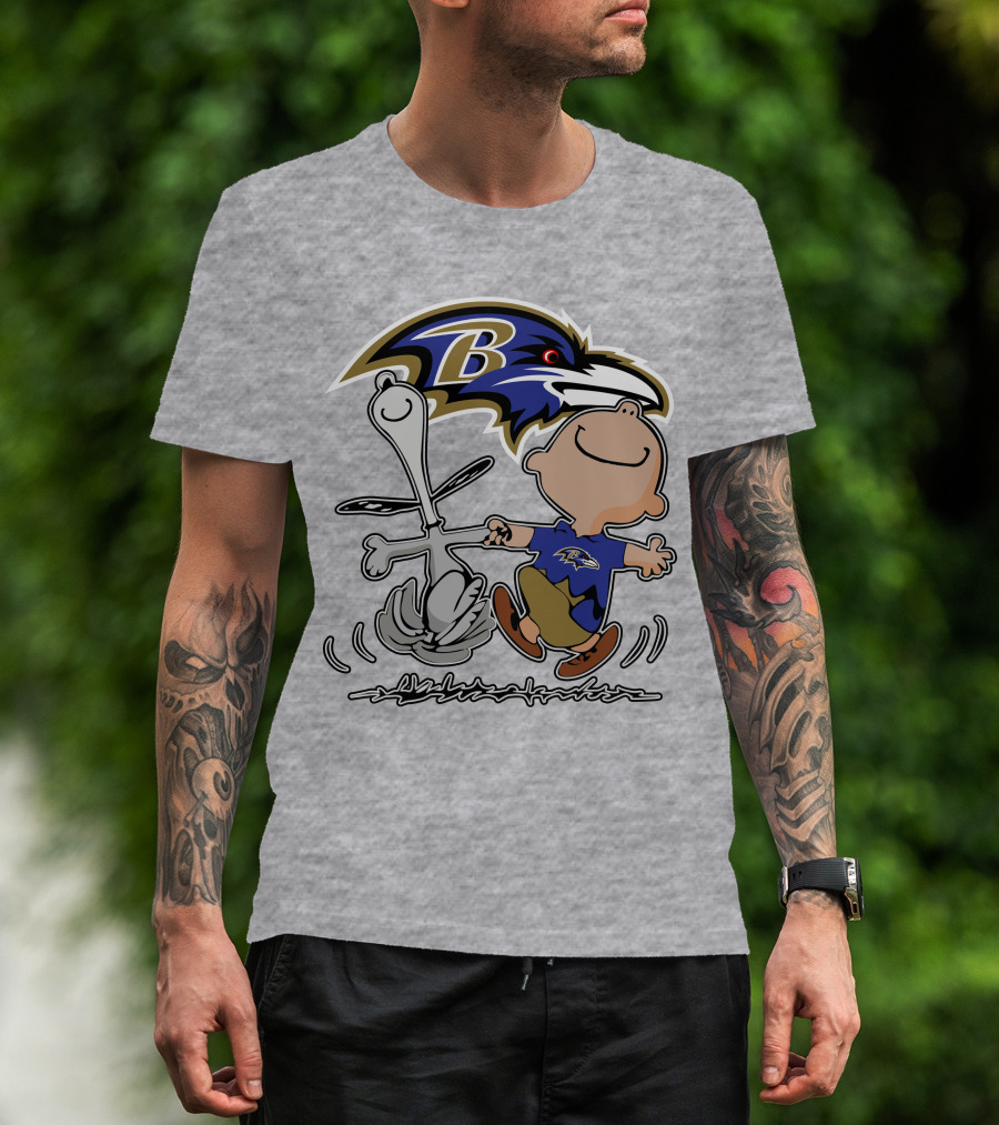 Baltimore Ravens Snoopy Dance With Logo And Characters T-Shirt