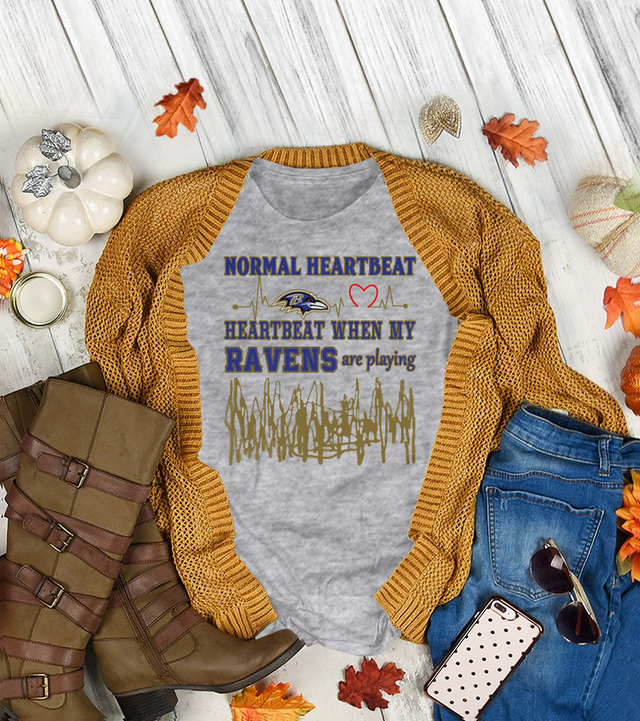 Normal Heartbeat Heartbeat When My Ravens Are Playing Baltimore Ravens T-Shirt