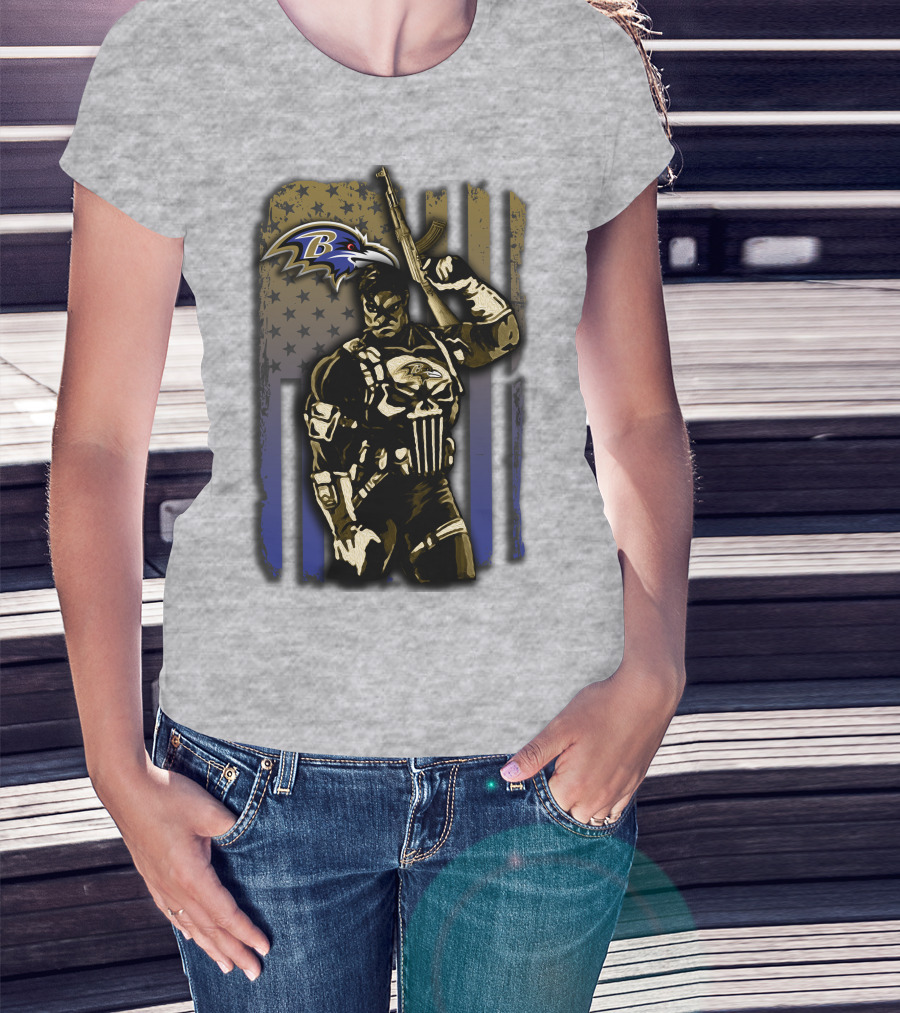 Baltimore Ravens Punisher Soldier Usa Flag T-Shirt