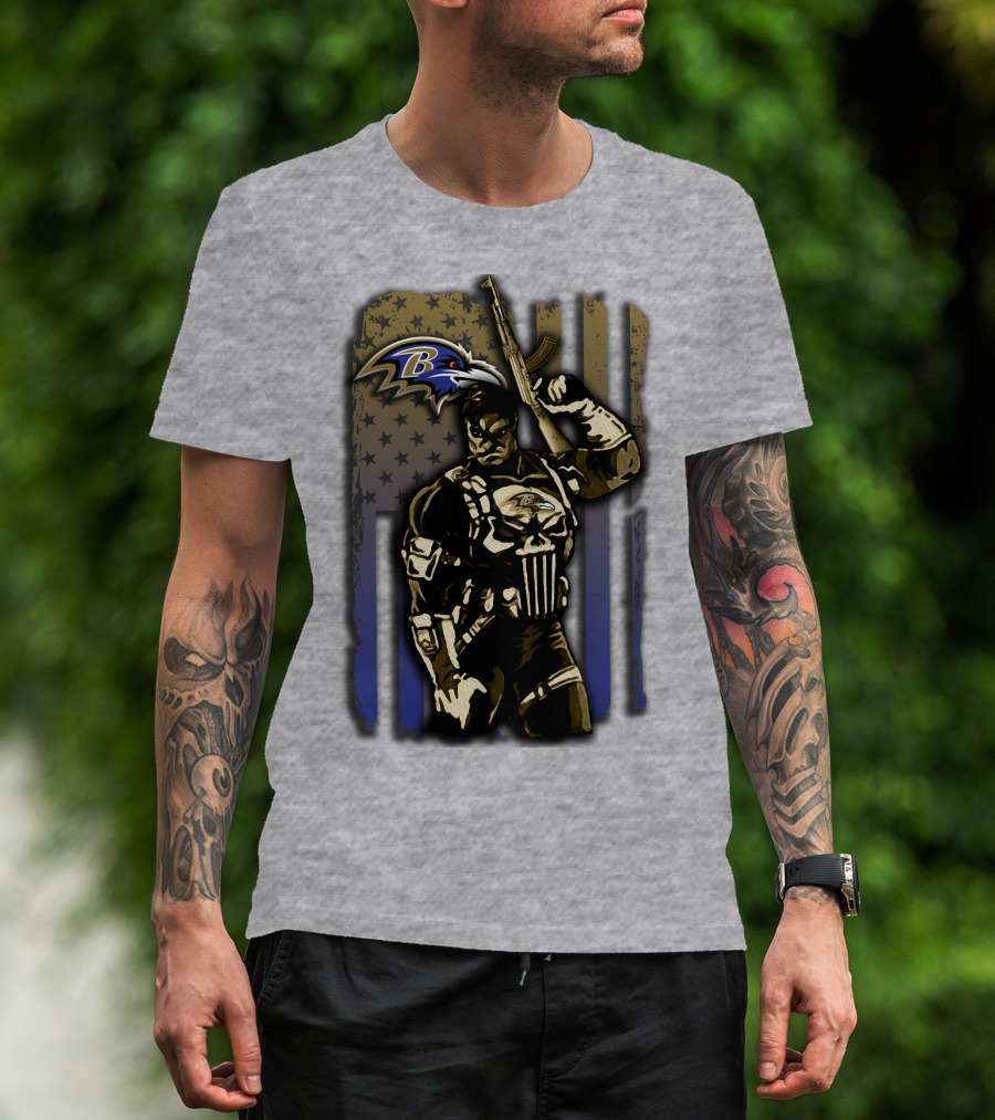 Baltimore Ravens Punisher Soldier Usa Flag T-Shirt