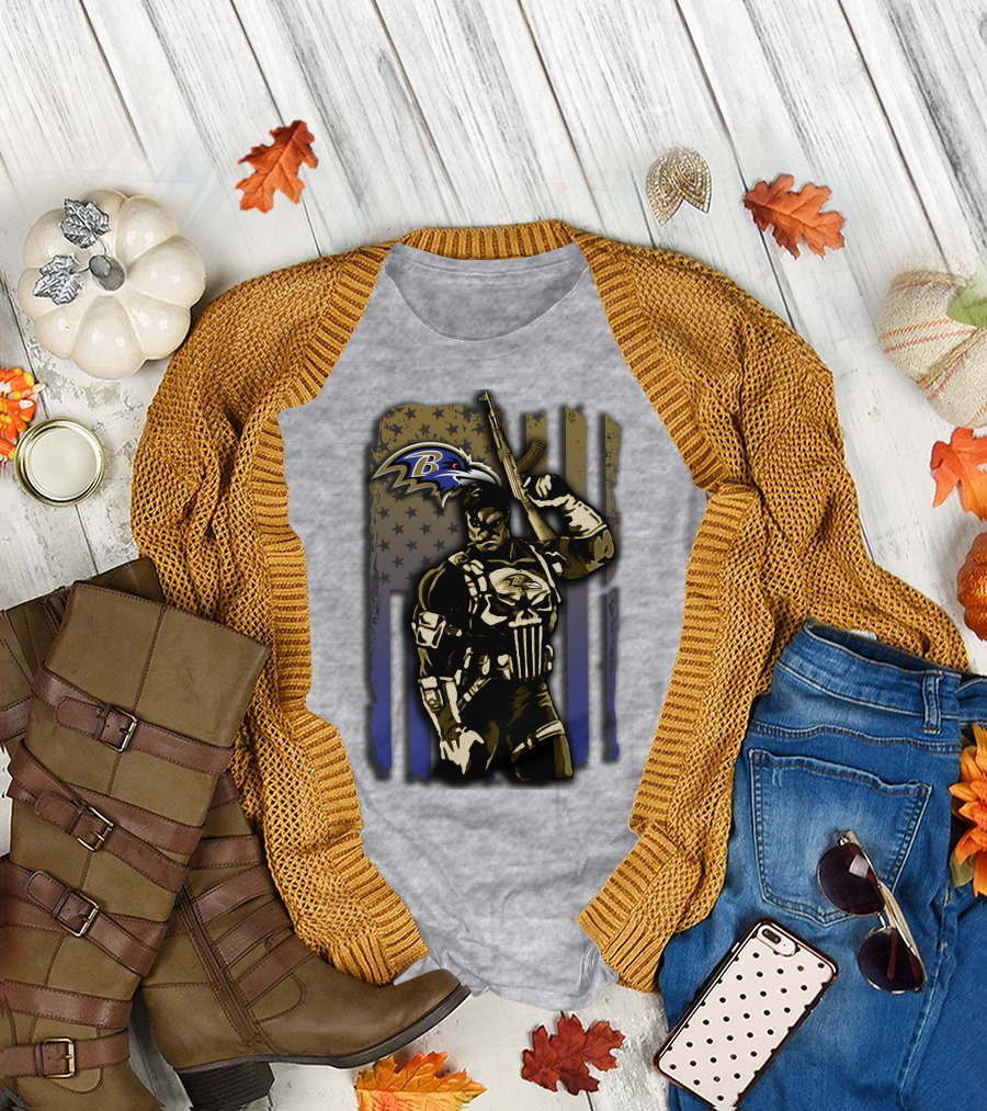 Baltimore Ravens Punisher Soldier Usa Flag T-Shirt