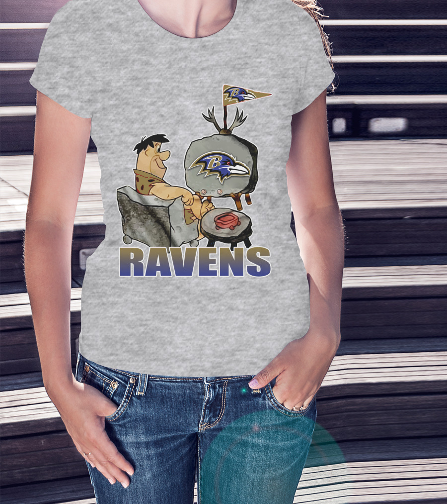 Baltimore Ravens Cartoon Character Watching Tv With Team T-Shirt