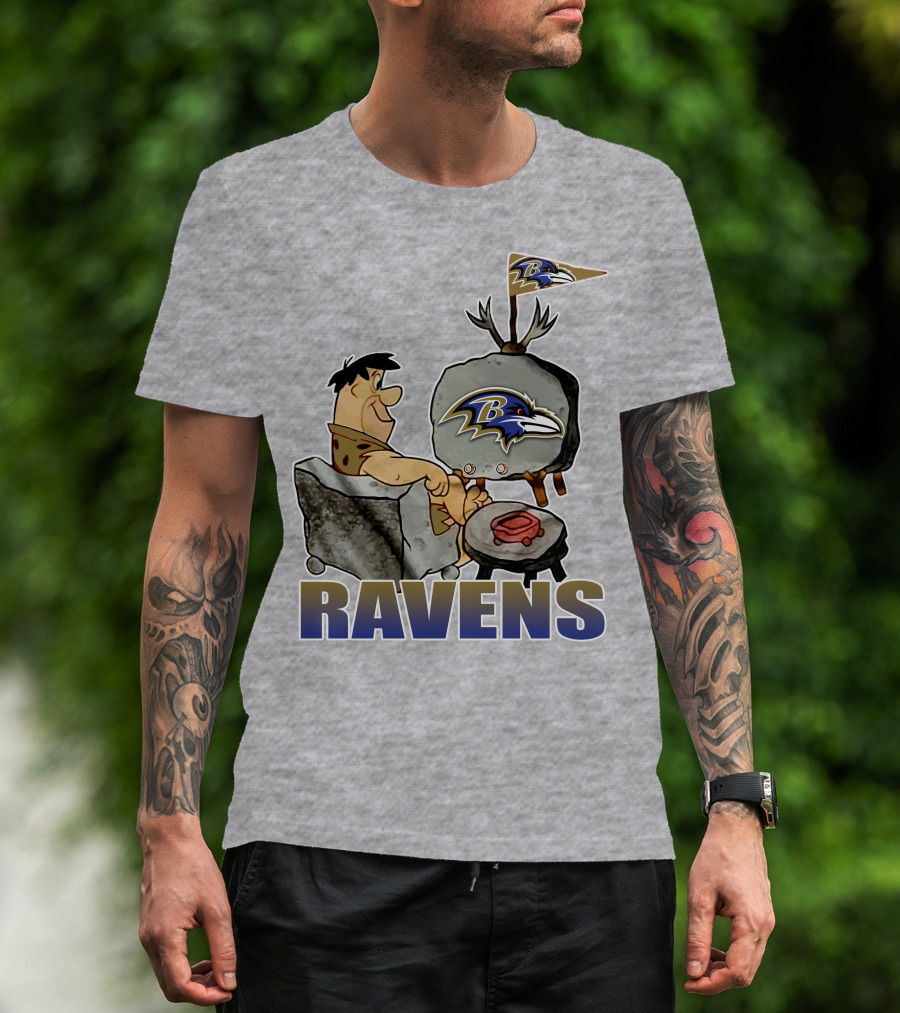 Baltimore Ravens Cartoon Character Watching Tv With Team T-Shirt