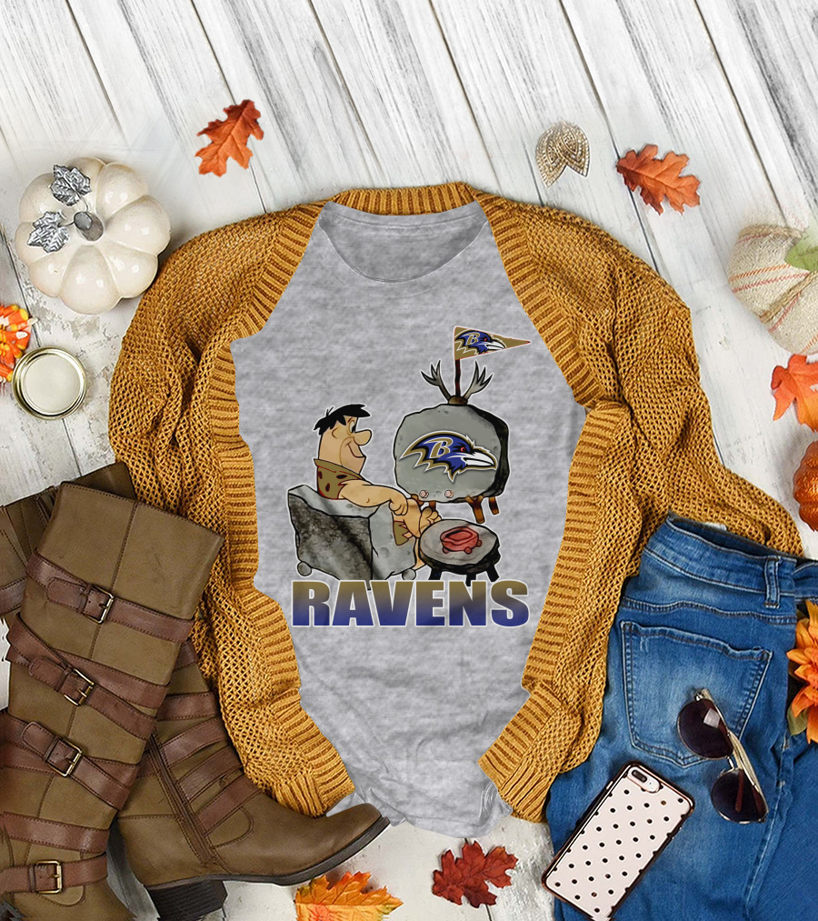 Baltimore Ravens Cartoon Character Watching Tv With Team T-Shirt