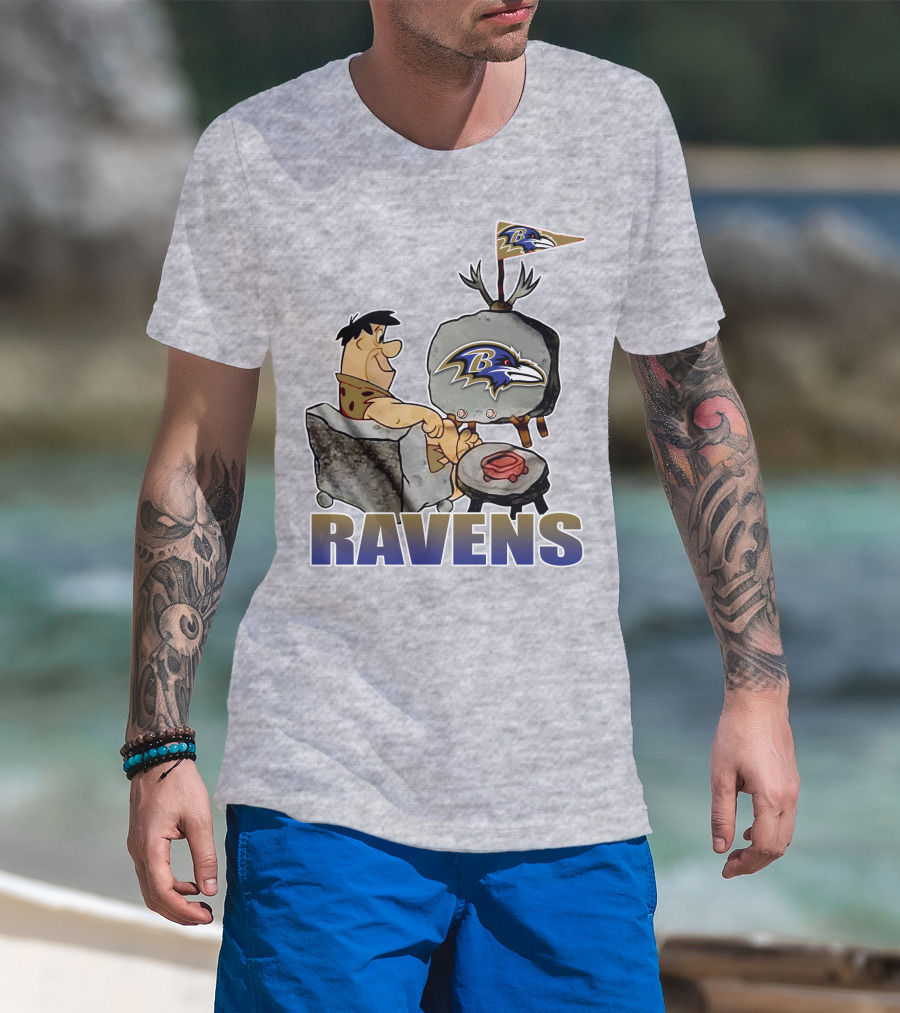 Baltimore Ravens Cartoon Character Watching Tv With Team T-Shirt