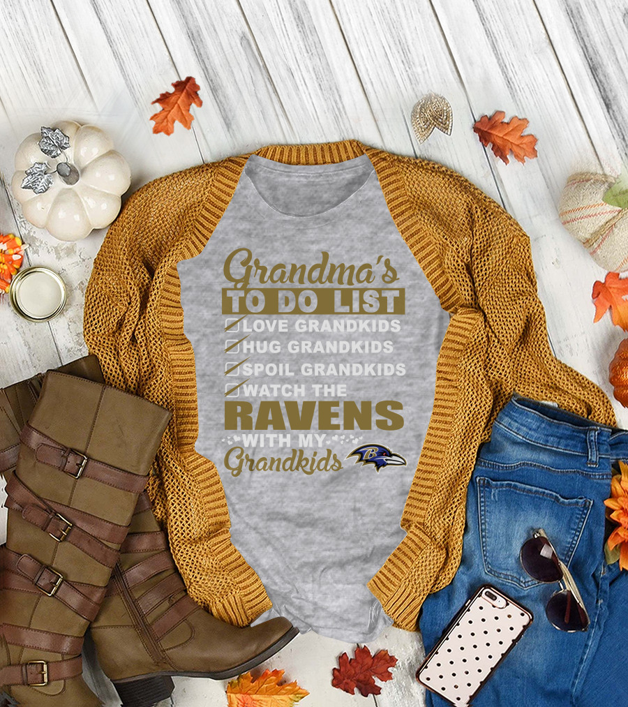 Grandma's To Do List Love Hug Spoil Watch The Ravens With My Grandkids T-Shirt